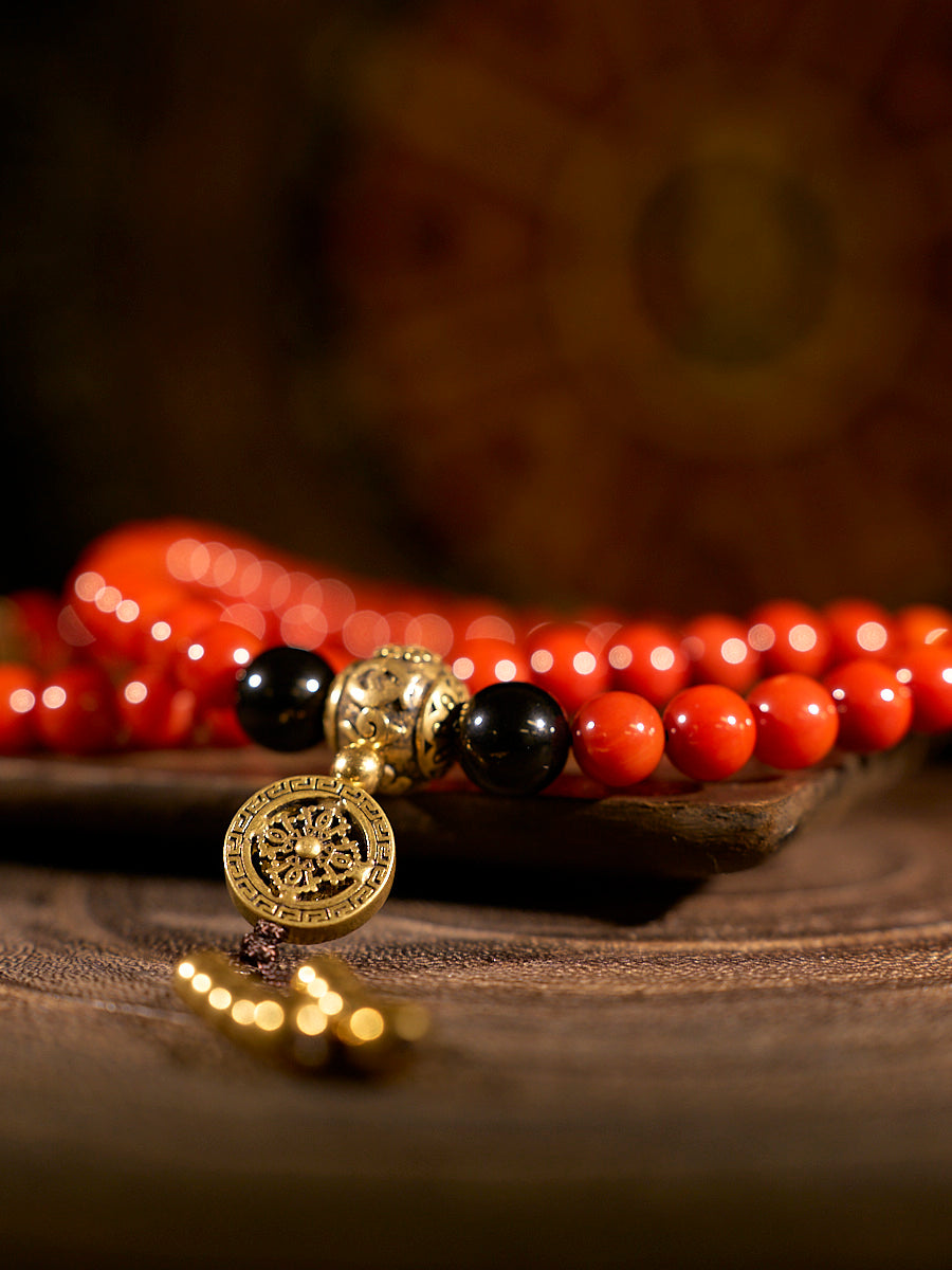108 Red Agate Copper Mala Necklace
