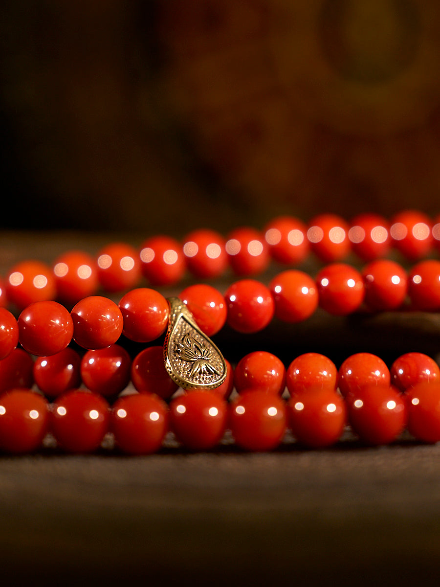 108 Red Agate Copper Mala Necklace