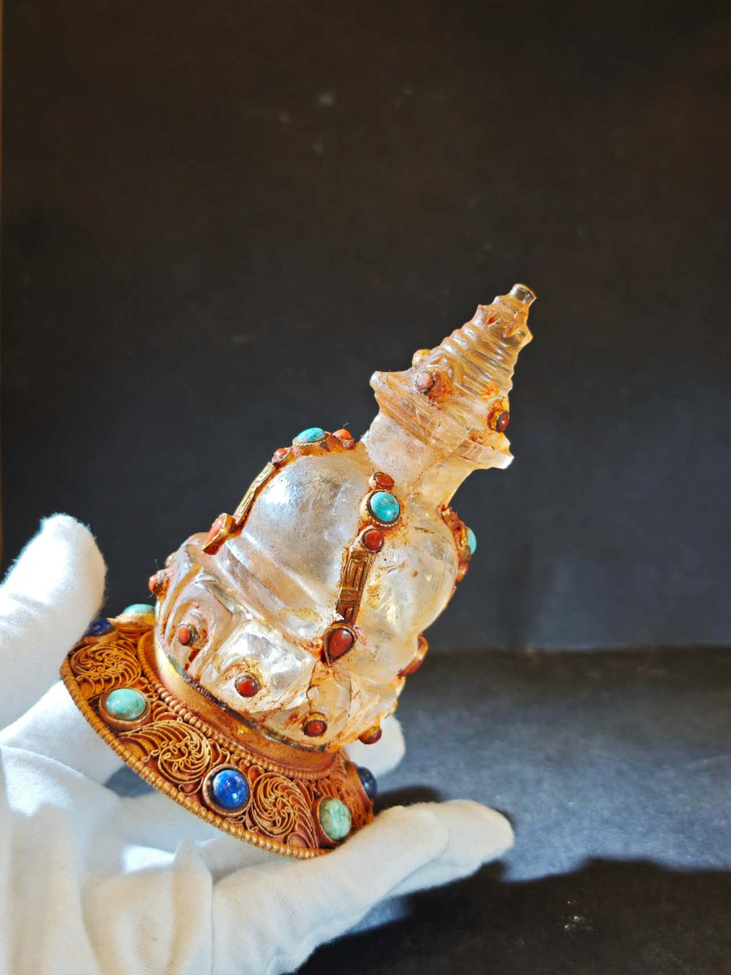 Himalayan Golden Clear Quartz Stupa Sculpture