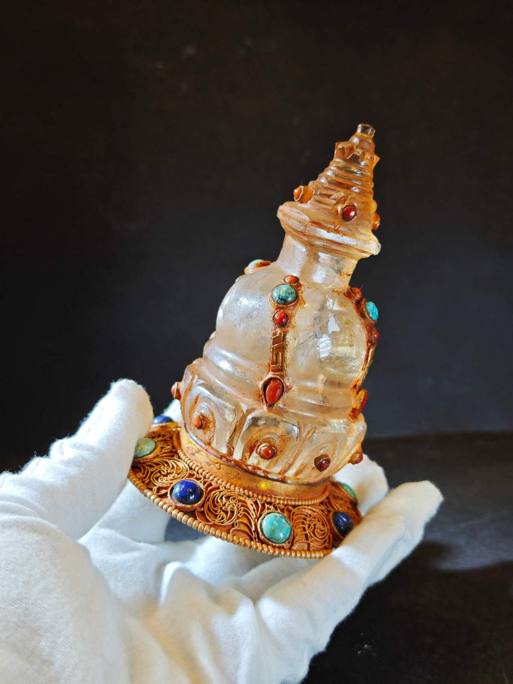 Himalayan Golden Clear Quartz Stupa Sculpture