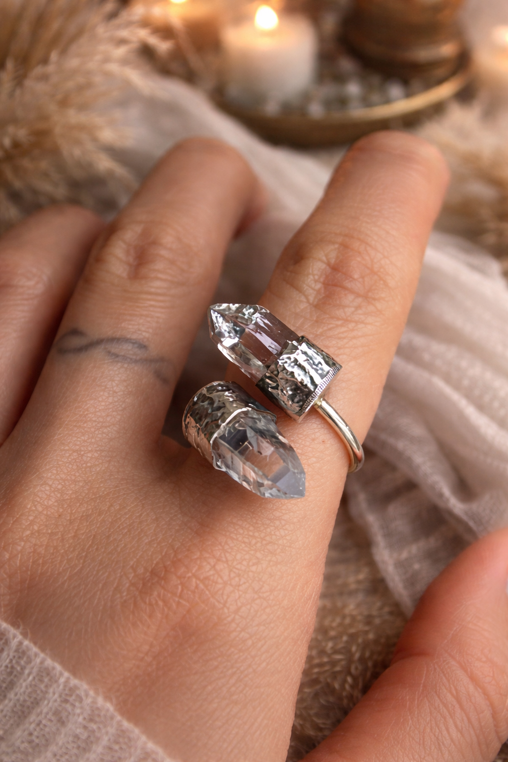 Pure Field Zen Raw Clear Quartz Crystal Silver Ring