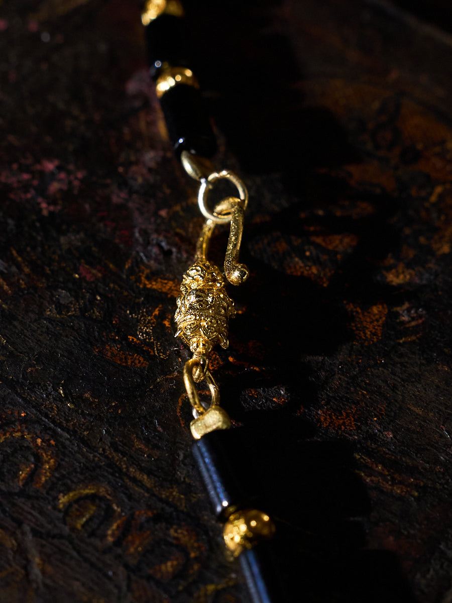 Triple Wealth & Sacred Vision – Panda Three-Eyed Dzi Bead Black Agate Handmade Necklace