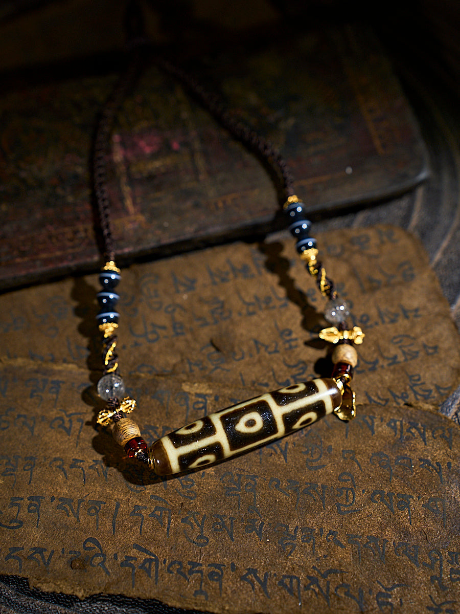 Divine Vision Shangkan Nine-Eyed Agate 18K Gold Dzi Necklace
