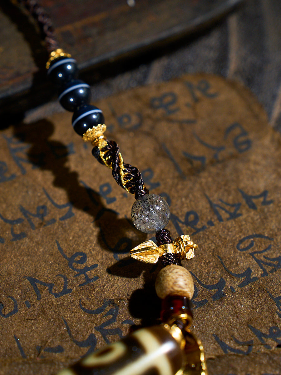 Divine Vision Shangkan Nine-Eyed Agate 18K Gold Dzi Necklace