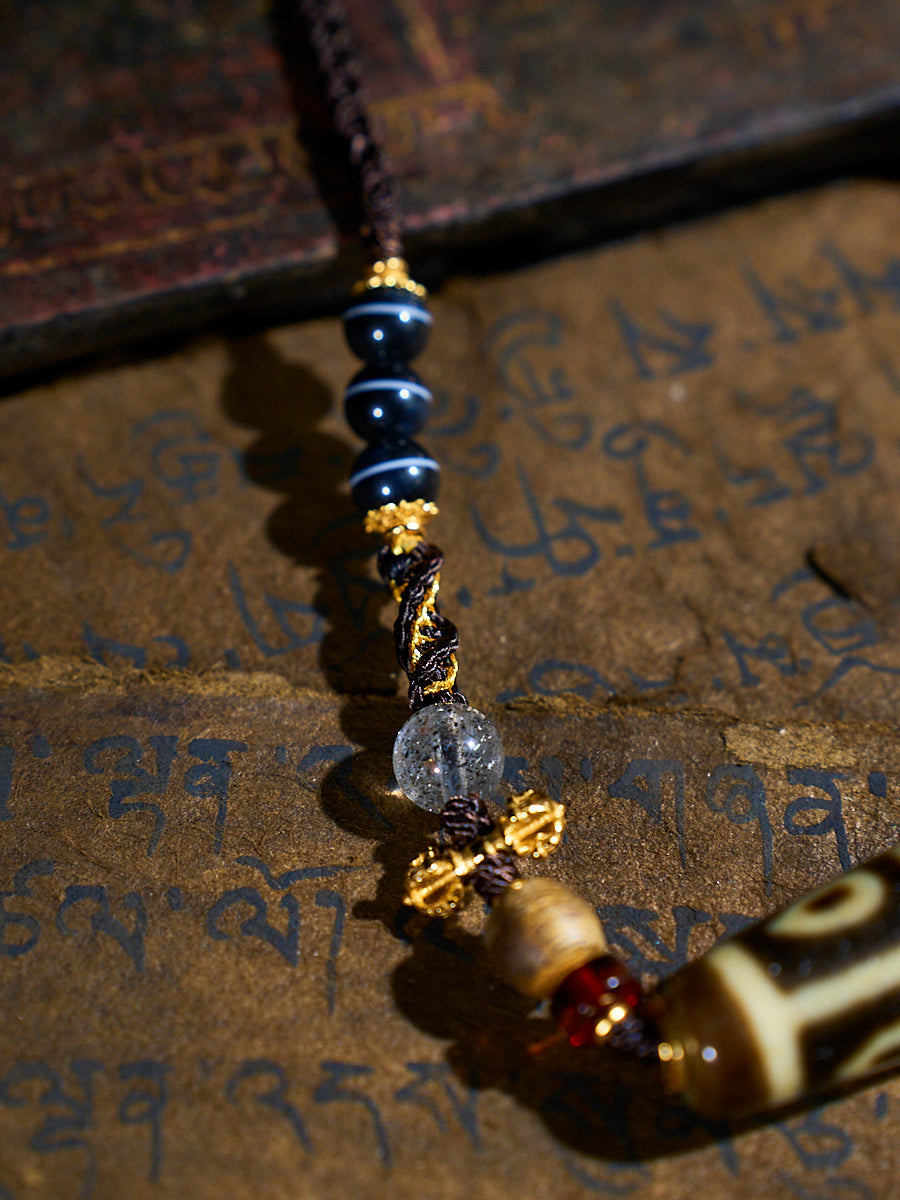 Divine Vision Shangkan Nine-Eyed Agate 18K Gold Dzi Necklace