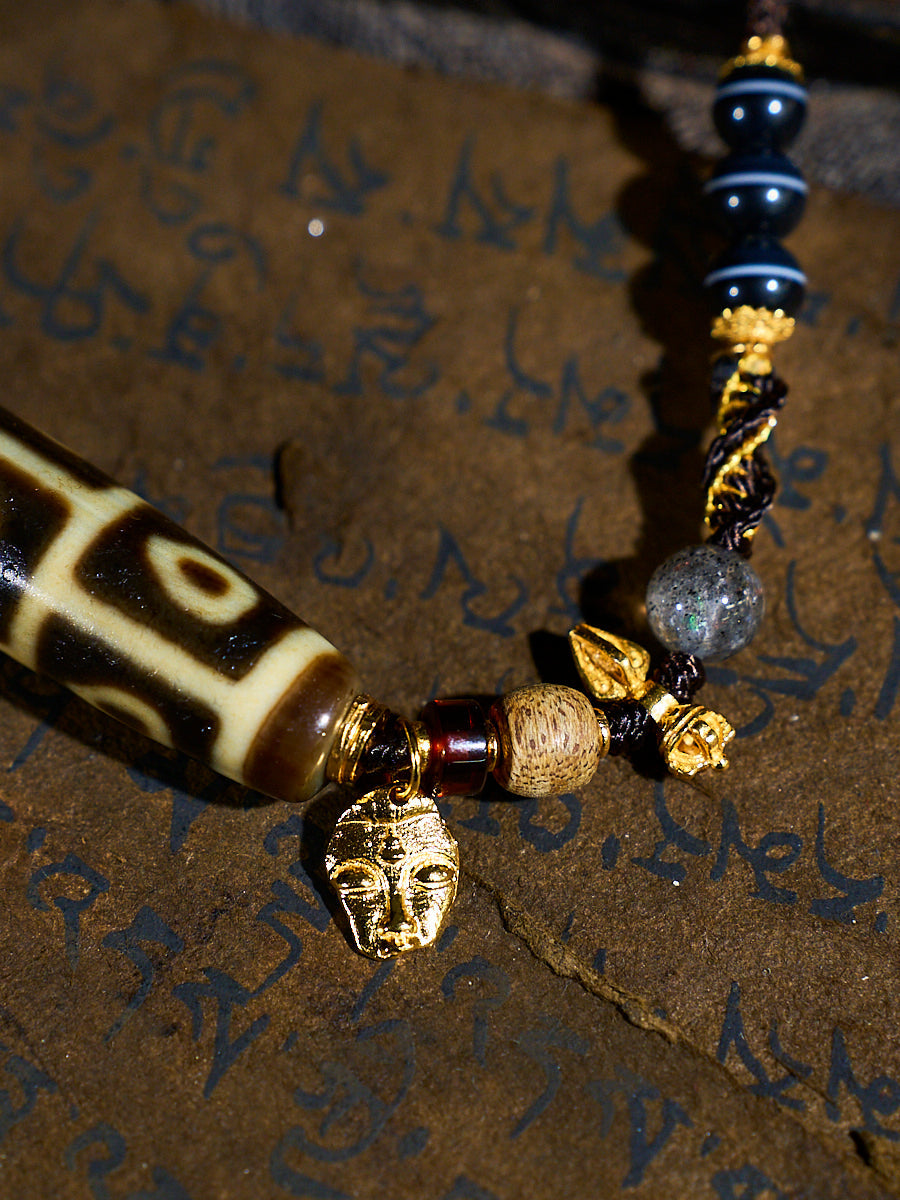 Divine Vision Shangkan Nine-Eyed Agate 18K Gold Dzi Necklace