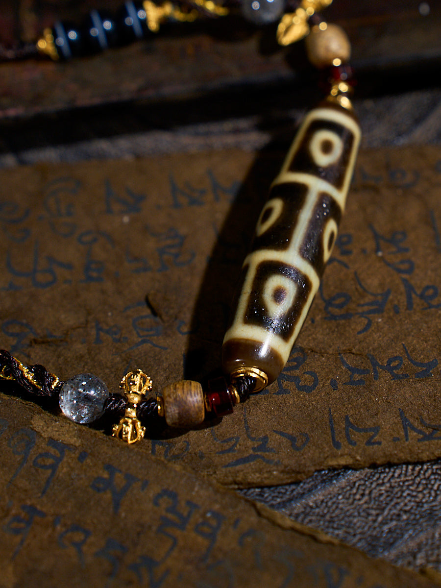 Divine Vision Shangkan Nine-Eyed Agate 18K Gold Dzi Necklace