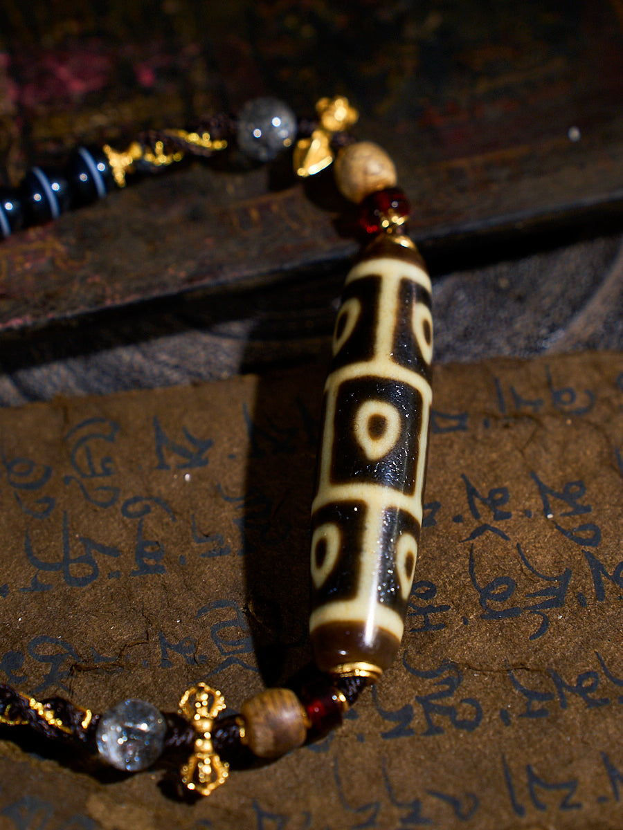 Divine Vision Shangkan Nine-Eyed Agate 18K Gold Dzi Necklace