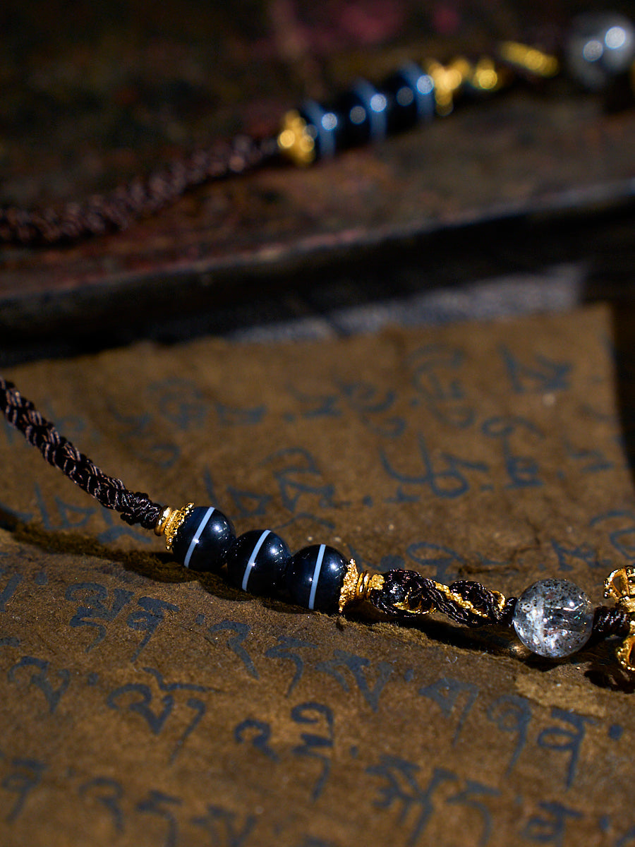 Divine Vision Shangkan Nine-Eyed Agate 18K Gold Dzi Necklace