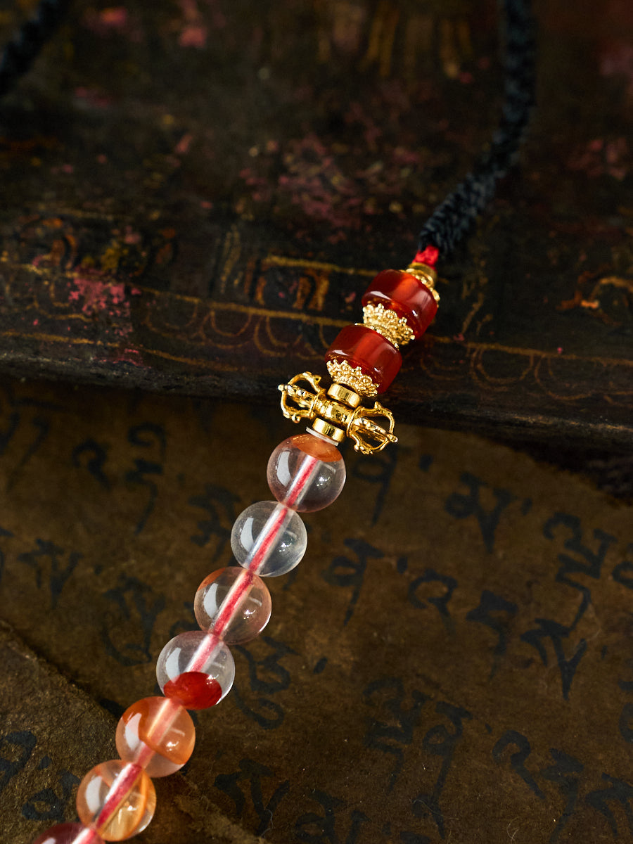 Fierce Protection & Commanding Fortune – Tiger Tooth Dzi Bead Phoenix Feather Phantom Quartz Handmade Necklace