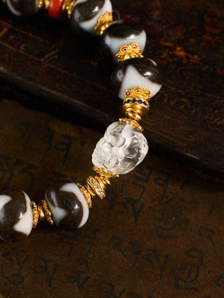 Fierce Guardian & Boundless Luck – Tiger Tooth & Adai Totem Dzi Bead Pixiu Handmade Bracelet