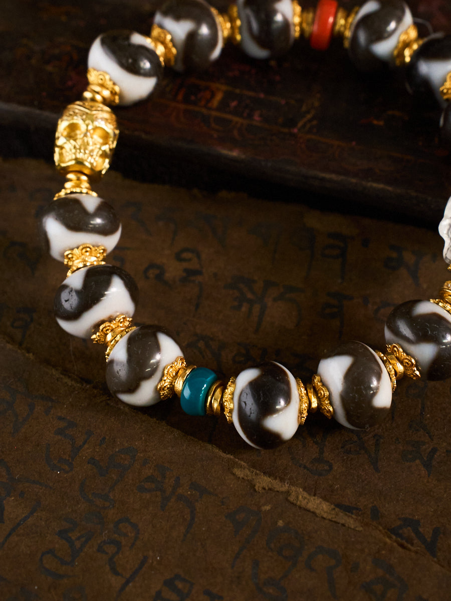 Fierce Guardian & Boundless Luck – Tiger Tooth & Adai Totem Dzi Bead Pixiu Handmade Bracelet