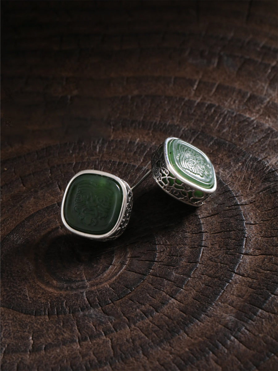 Jade Prosperity Earrings engraved prosperity symbols