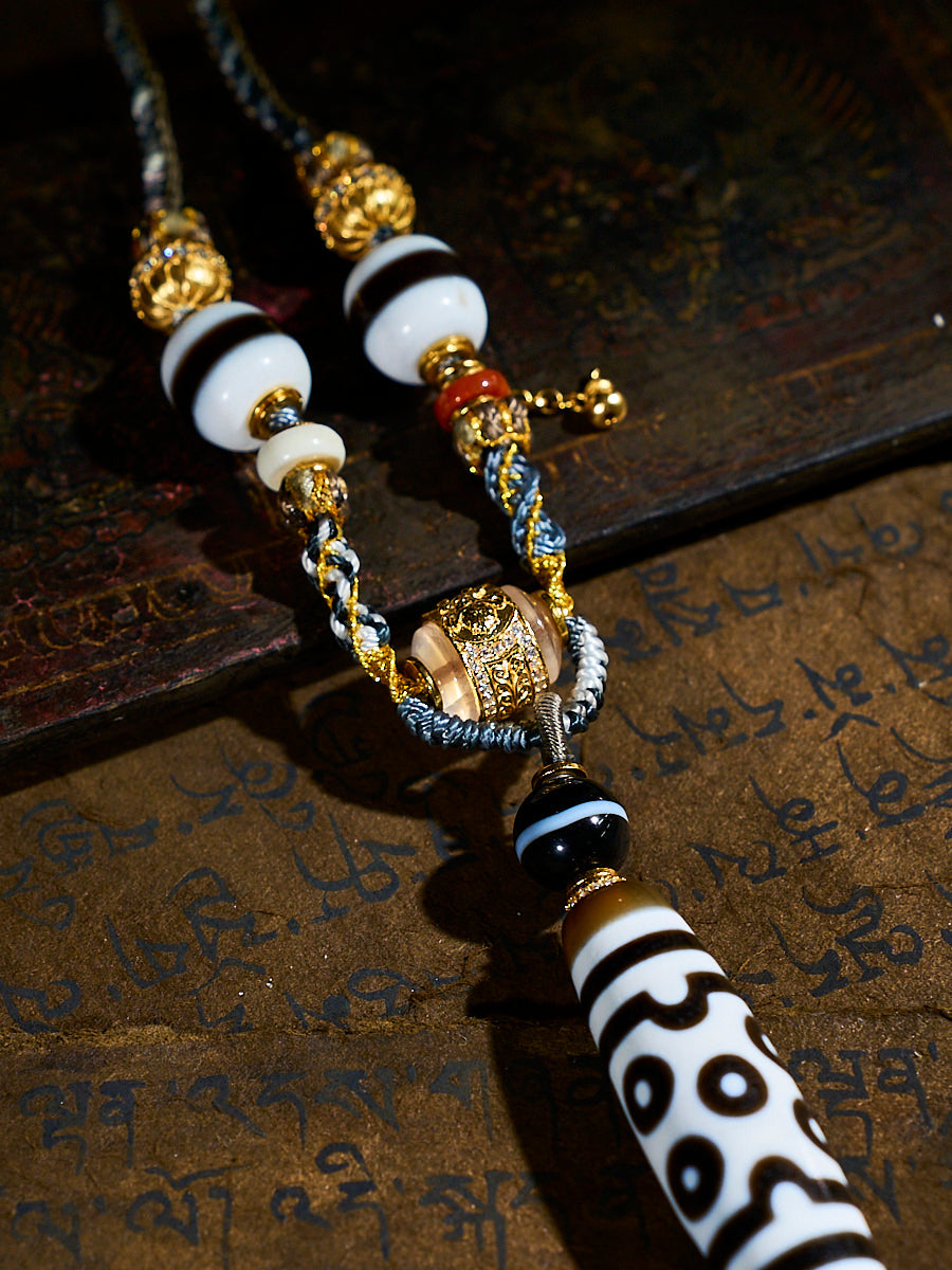 Prosperous Radiance Shale Seven-Eyed Agate Dzi Necklace