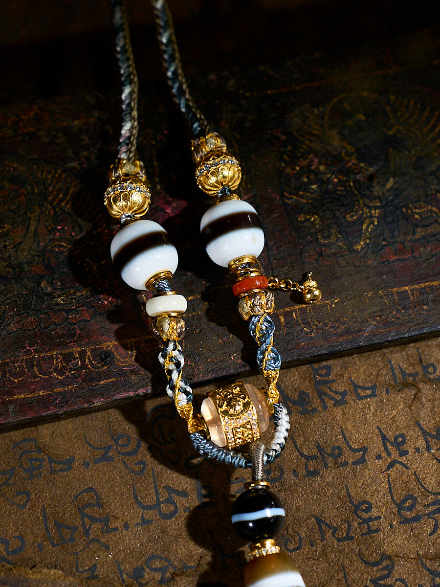 Prosperous Radiance Shale Seven-Eyed Agate Dzi Necklace