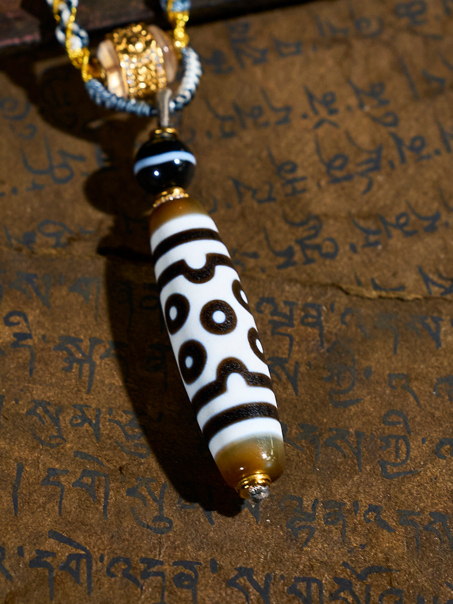 Prosperous Radiance Shale Seven-Eyed Agate Dzi Necklace
