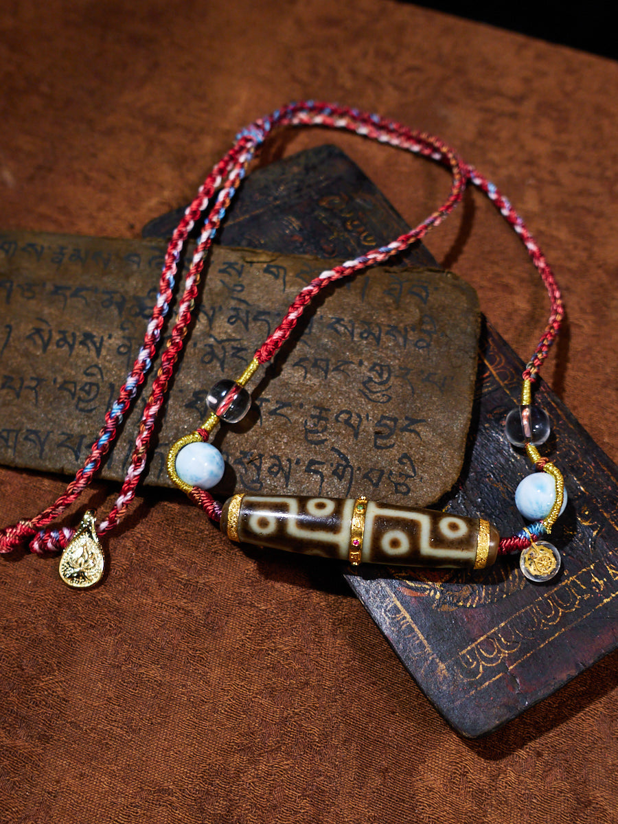 Auspicious Radiance Twelve-Eyed Dzi 18K Gold Necklace