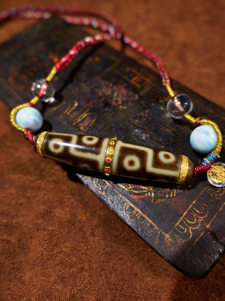 Auspicious Radiance Twelve-Eyed Dzi 18K Gold Necklace