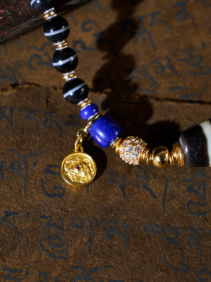 Cosmic Balance & Dual Realm Blessings – Heaven-Earth Dzi Bead Lapis Lazuli Necklace