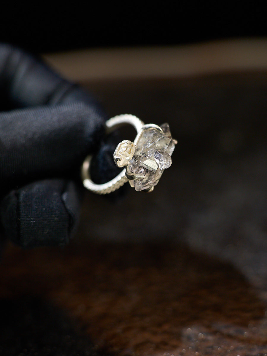 Healing Through Balance Shining Diamond Crystal Silver Rings