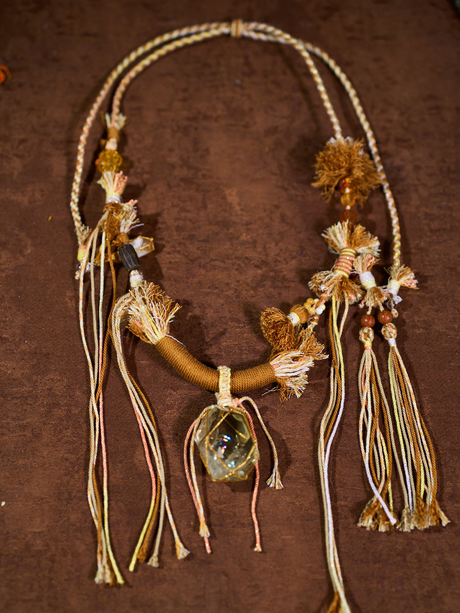 Wealth Energy · Golden Sun Citrine Tibetan Handwoven Talisman Necklace