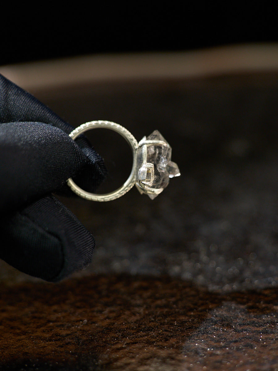Healing Through Balance Shining Diamond Crystal Silver Rings