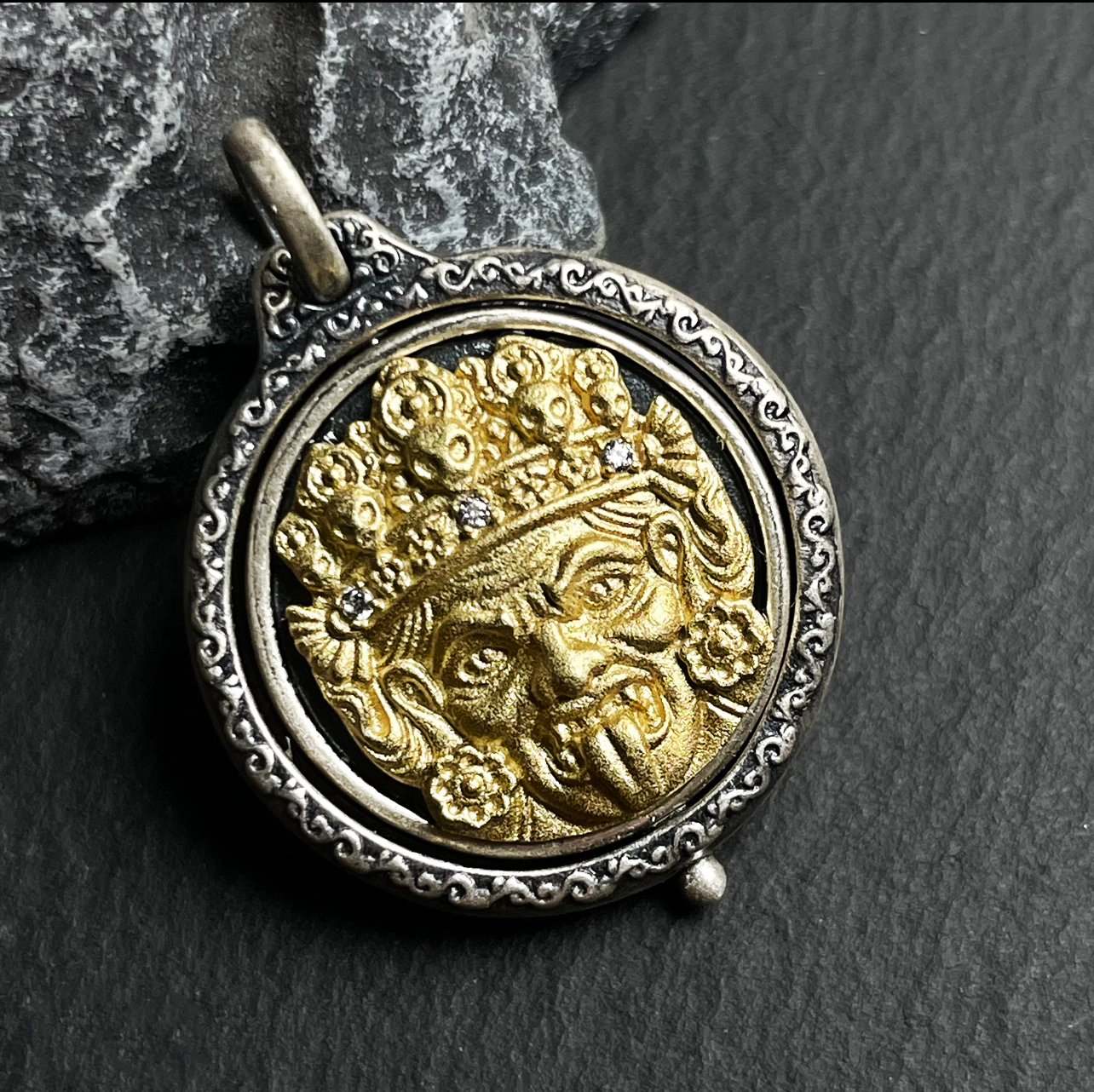 Sterling Silver Gilded Zakirum Dual-Side Rotating Necklace