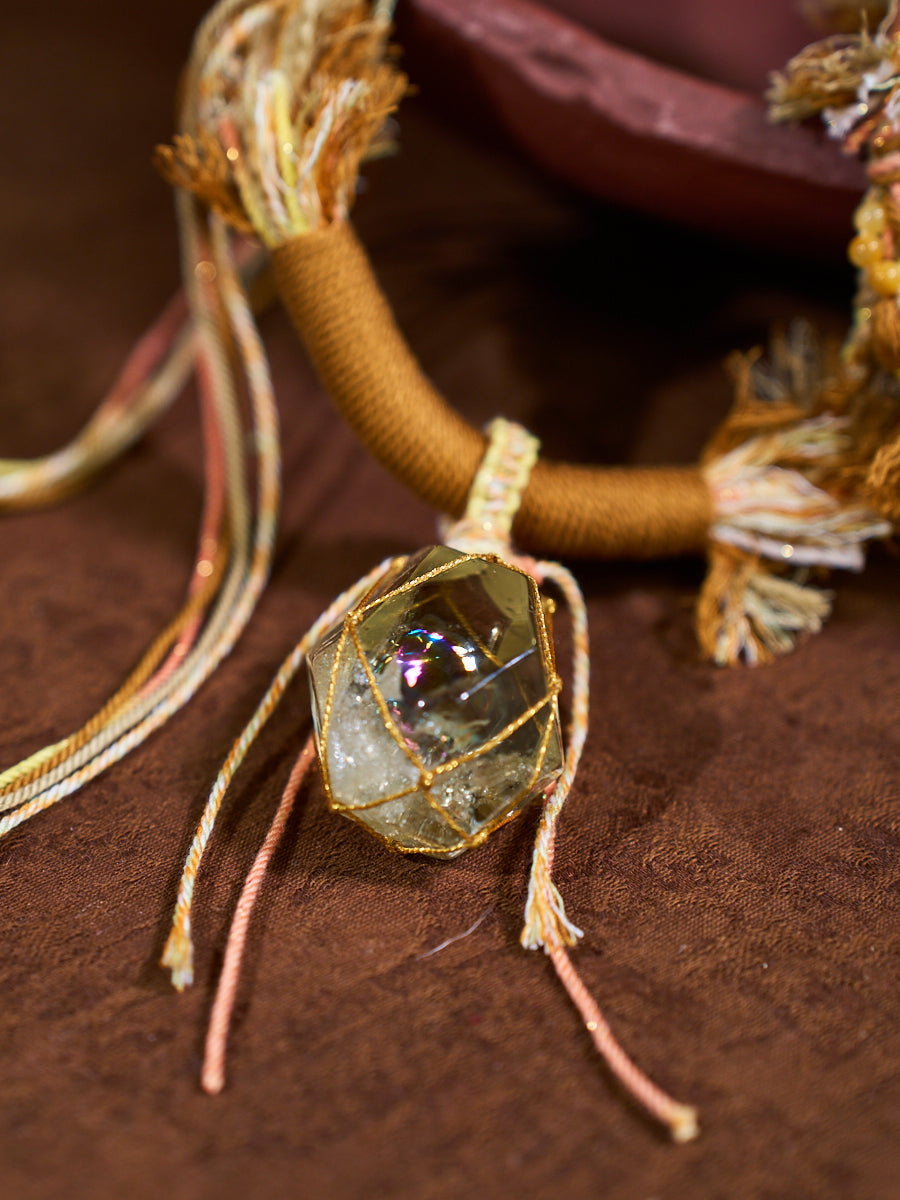 Wealth Energy · Golden Sun Citrine Tibetan Handwoven Talisman Necklace