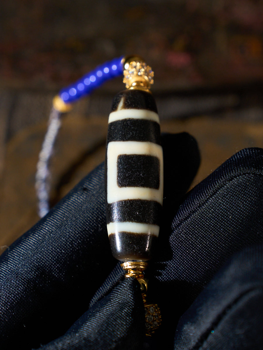 Cosmic Balance & Dual Realm Blessings – Heaven-Earth Dzi Bead Lapis Lazuli Necklace