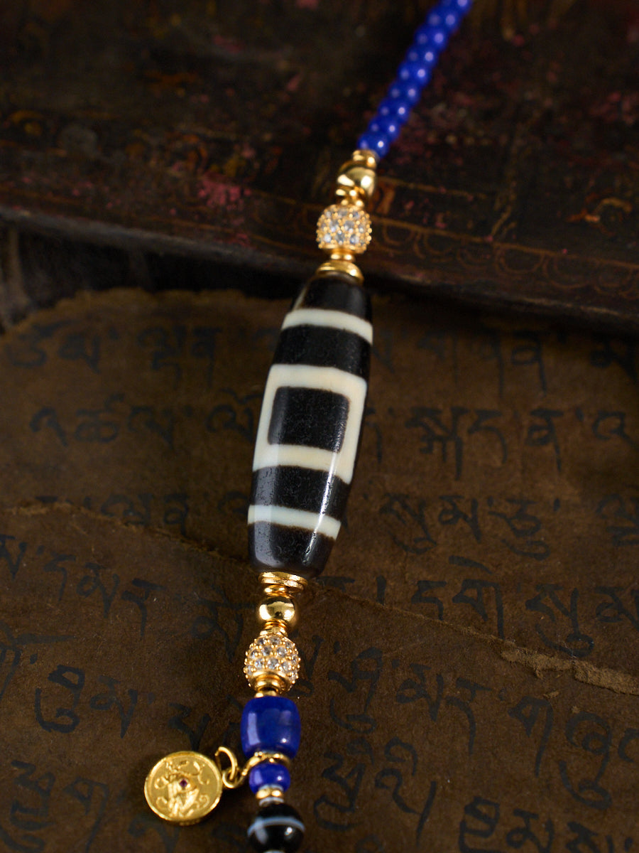 Cosmic Balance & Dual Realm Blessings – Heaven-Earth Dzi Bead Lapis Lazuli Necklace