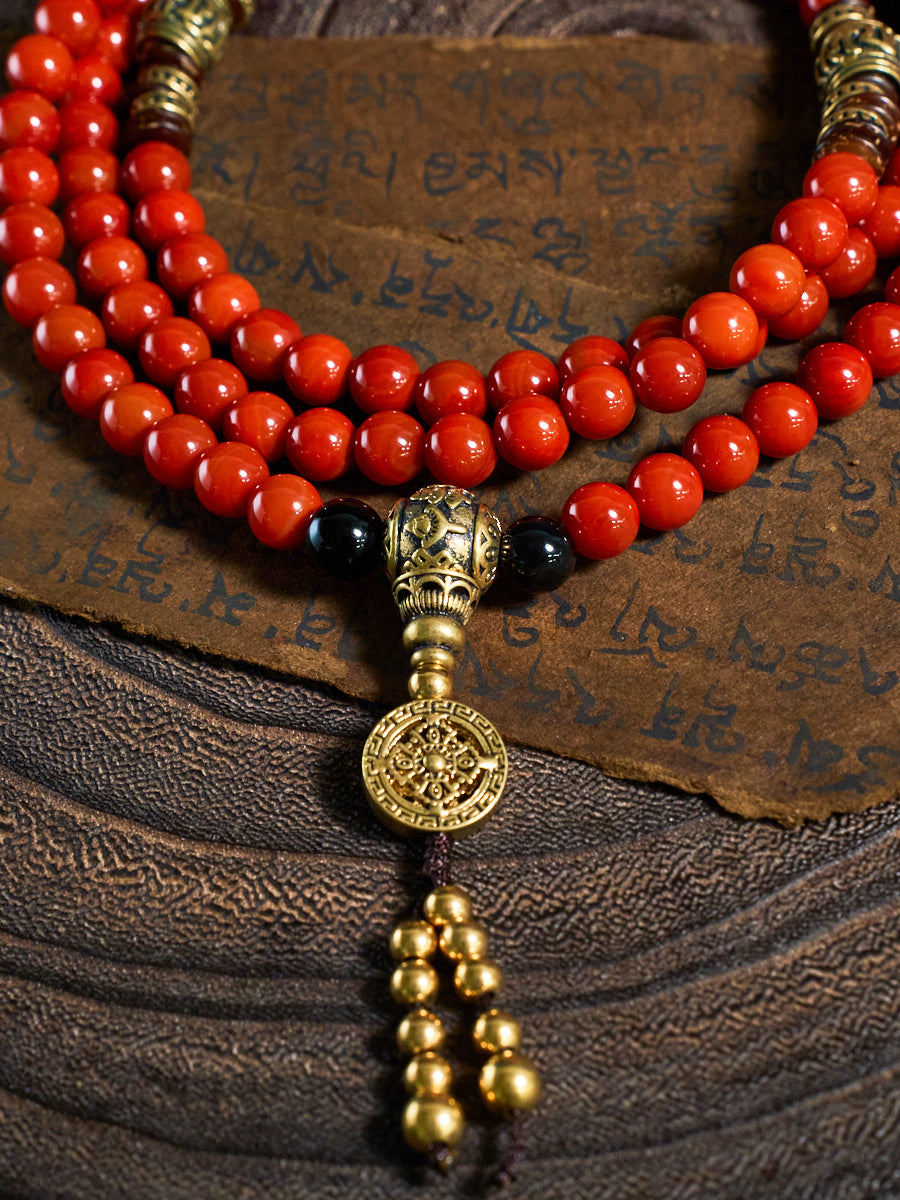 108 Red Agate Copper Mala Necklace