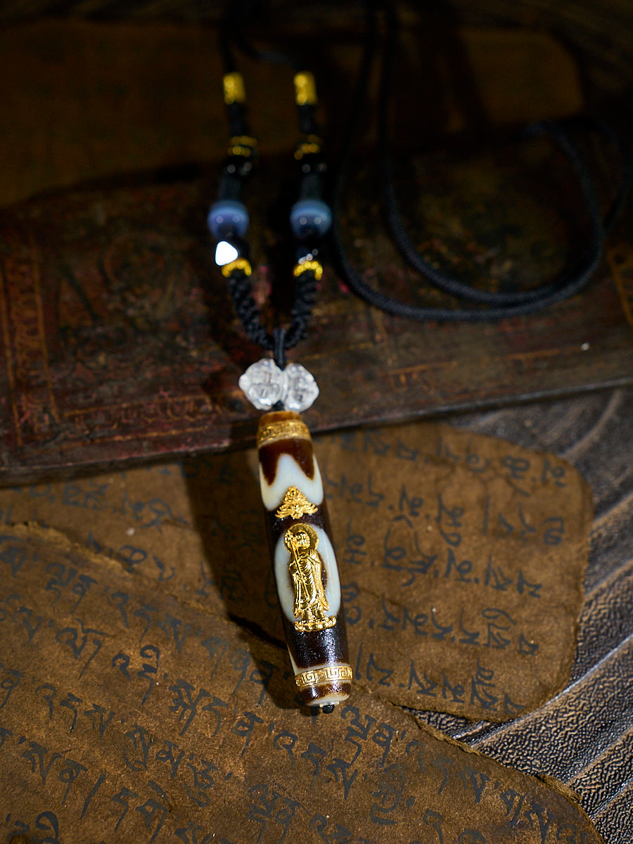 All-Blessing Power Sih-Seng-Wai-Zhu Agate 18K Gold Dzi Necklace