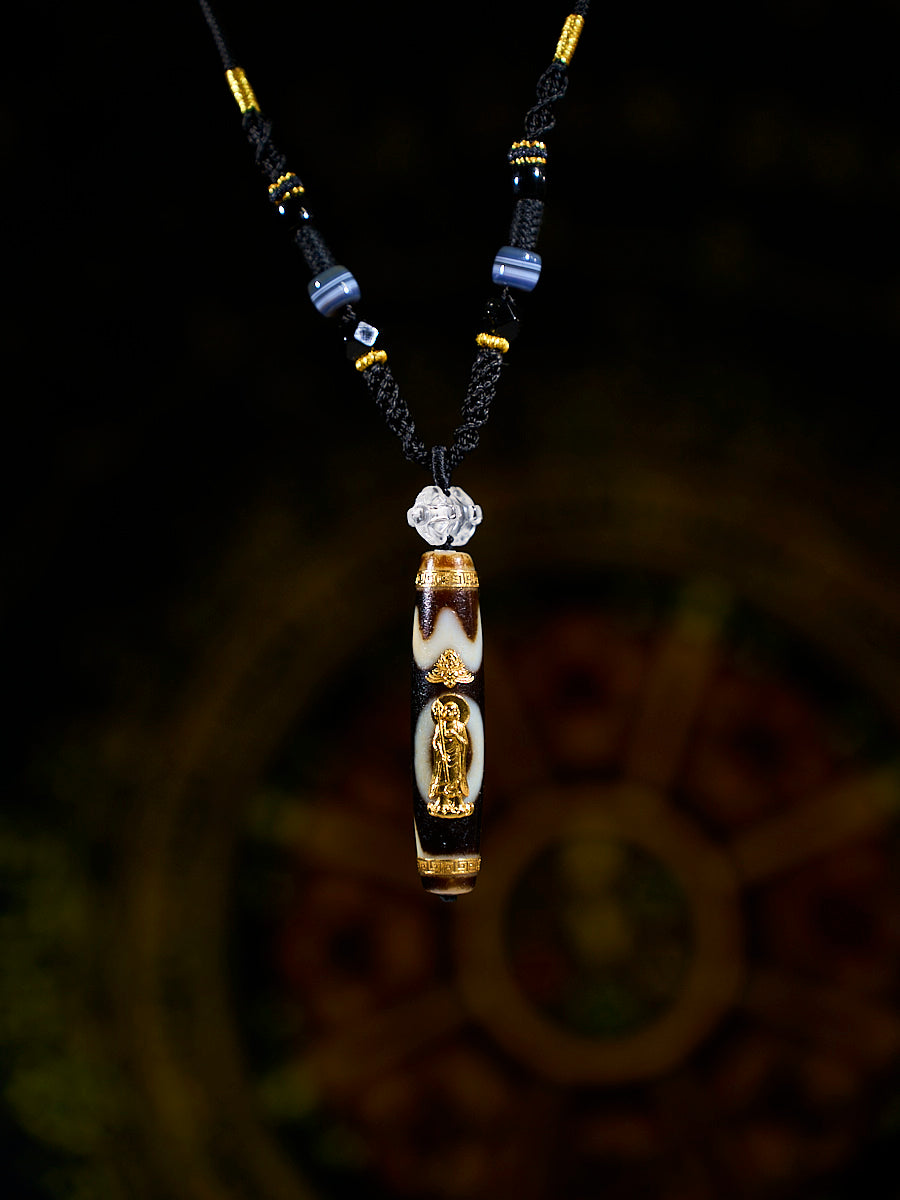 All-Blessing Power Sih-Seng-Wai-Zhu Agate 18K Gold Dzi Necklace