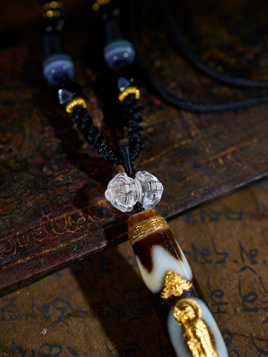 All-Blessing Power Sih-Seng-Wai-Zhu Agate 18K Gold Dzi Necklace