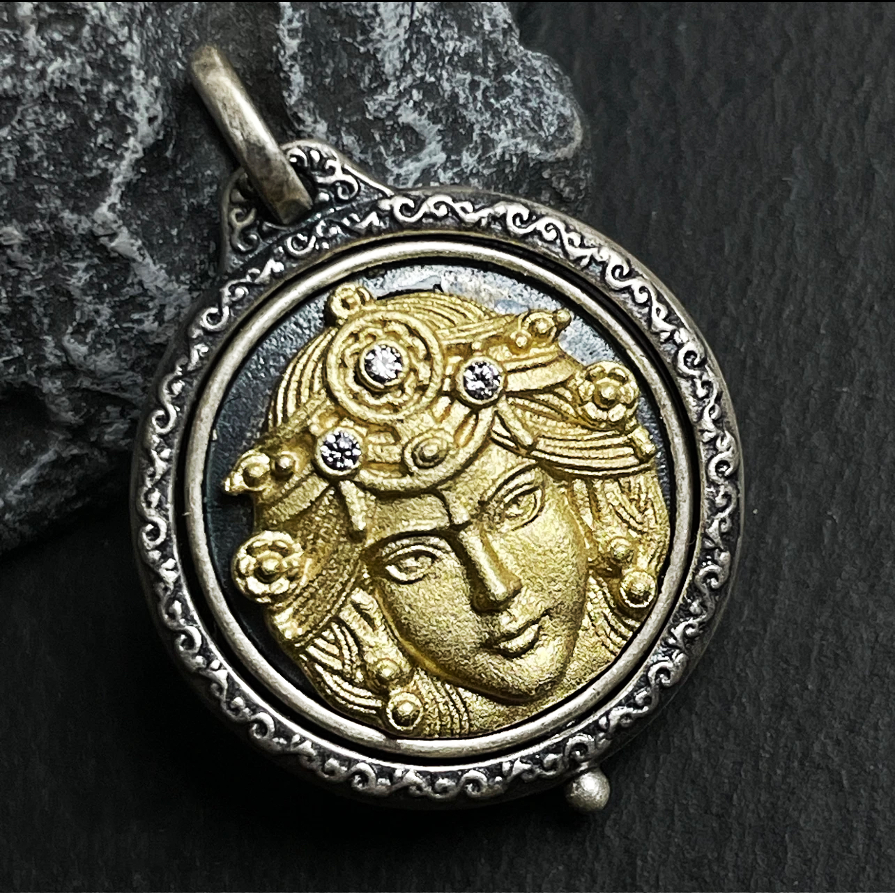 Sterling Silver Gilded Zakirum Dual-Side Rotating Necklace