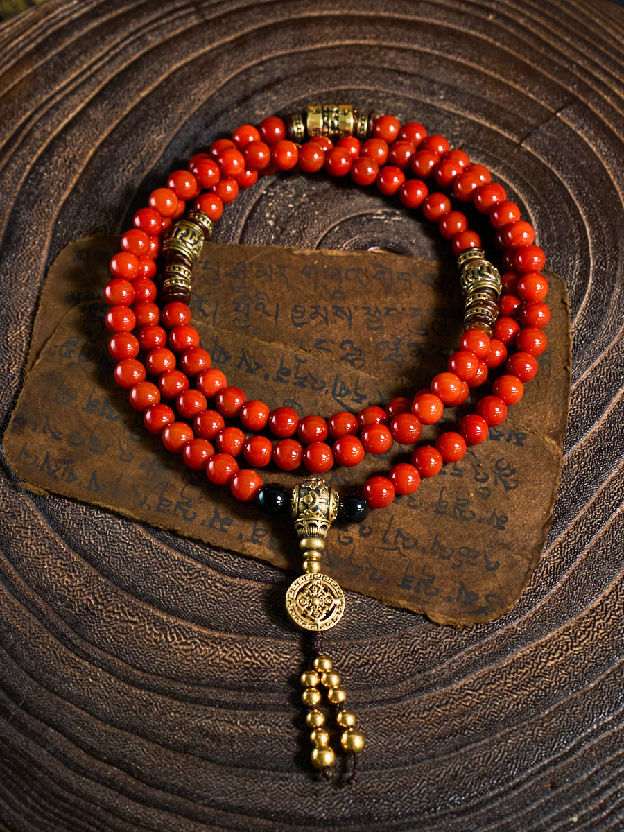 108 Red Agate Copper Mala Necklace