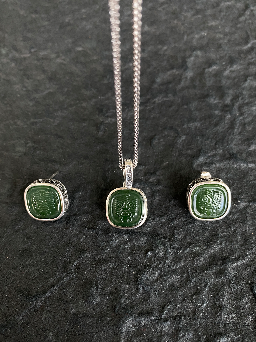 Jade Prosperity Earrings engraved prosperity symbols