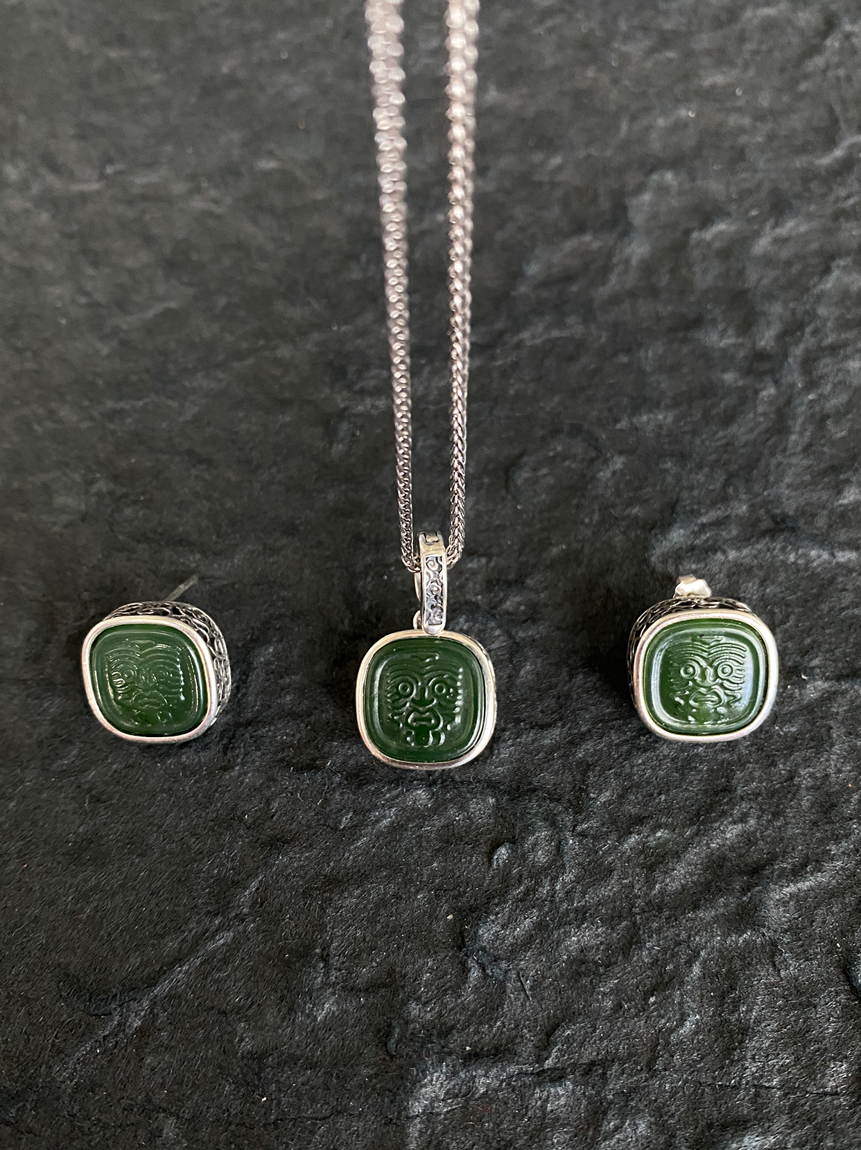 Jade Prosperity Earrings engraved prosperity symbols