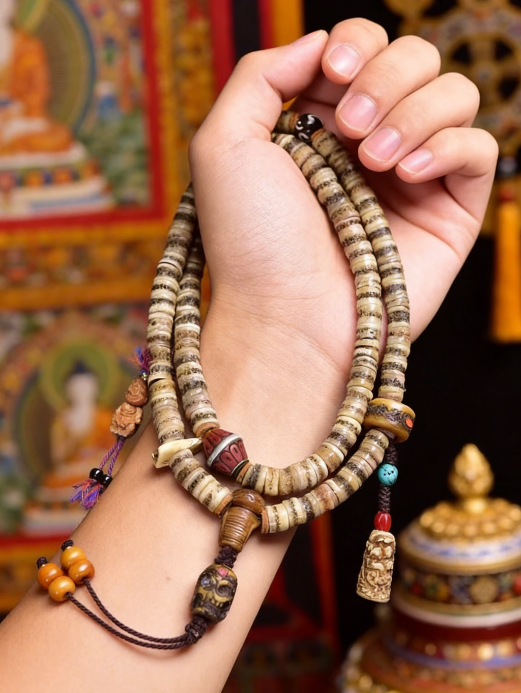Charnel Ground Ancient Bone Tsa Tsa Mala Bracelet