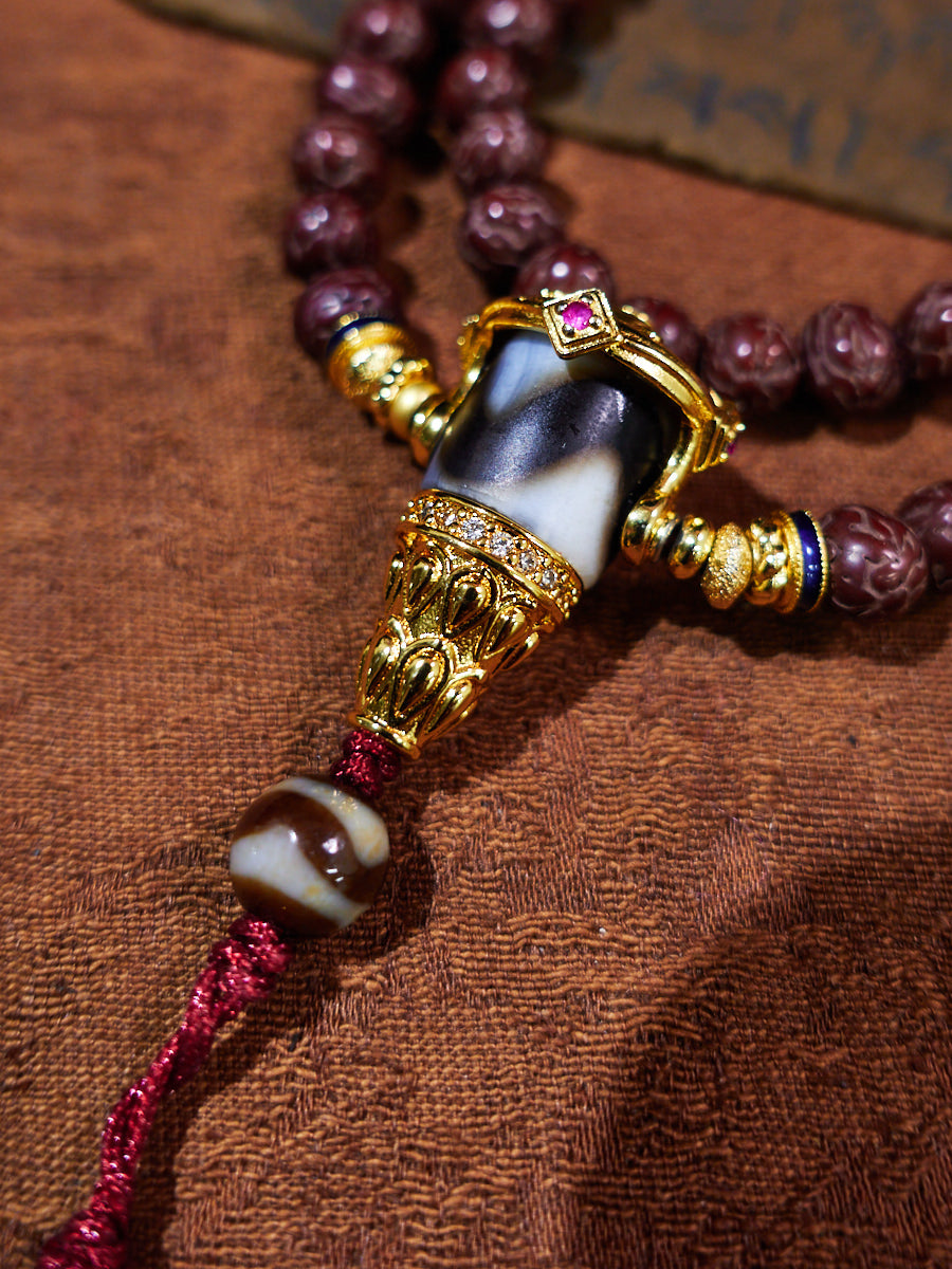 Majestic Vision Tiger’s Eye & Bodhi Seeds 18K Gold Necklace
