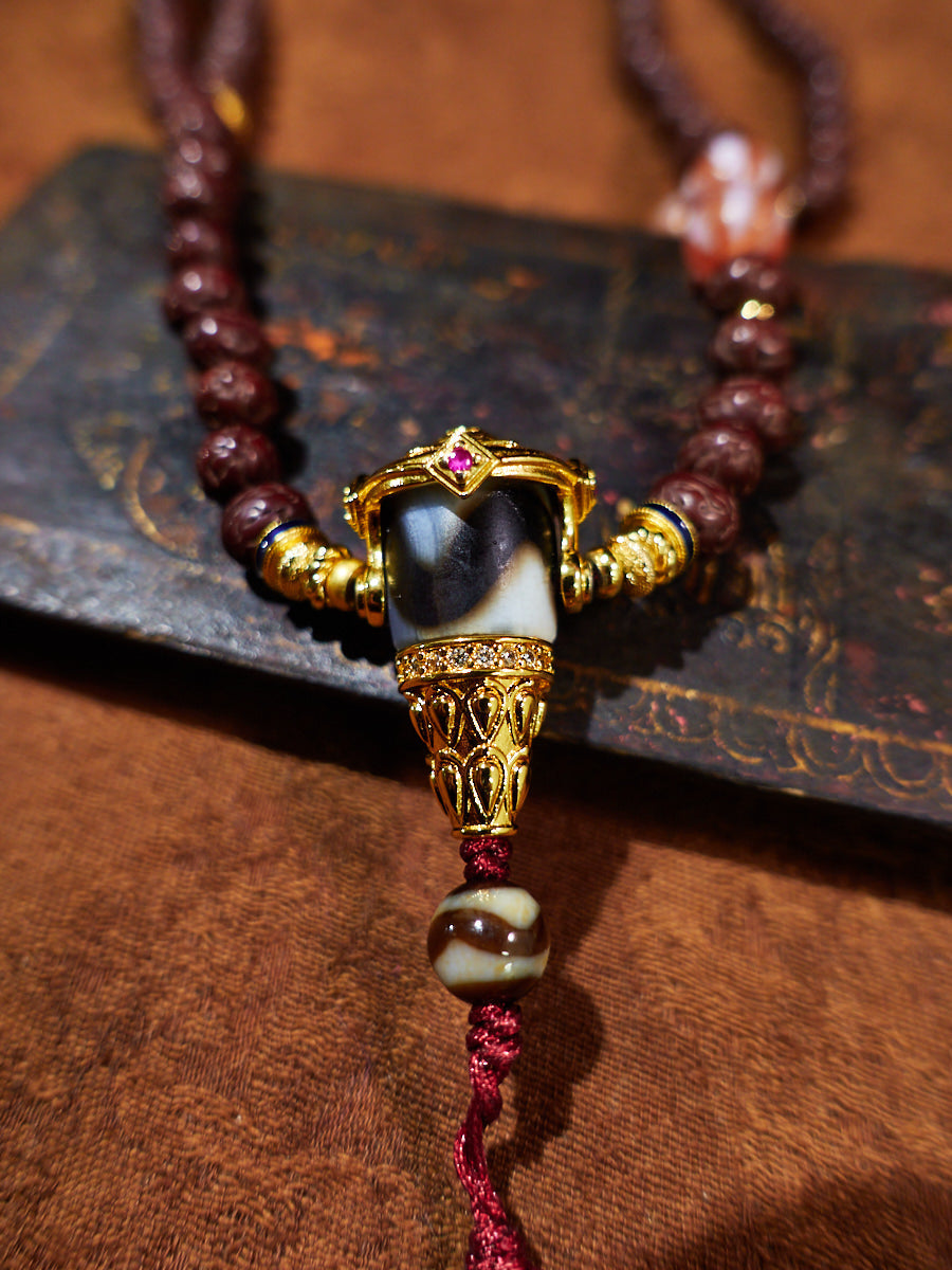 Majestic Vision Tiger’s Eye & Bodhi Seeds 18K Gold Necklace