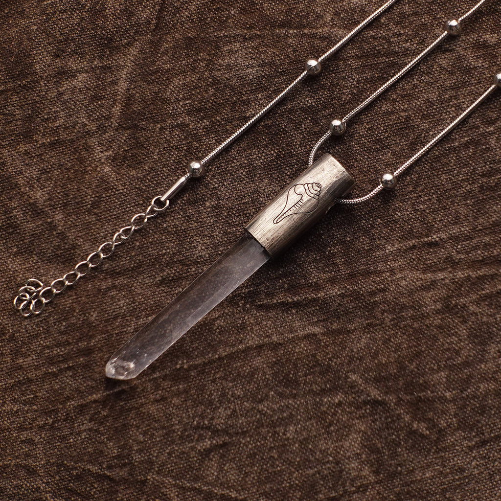 Eight Blessings from Tibet Spiritual Amulet Necklace in Sterling Silver & Crystal Quartz