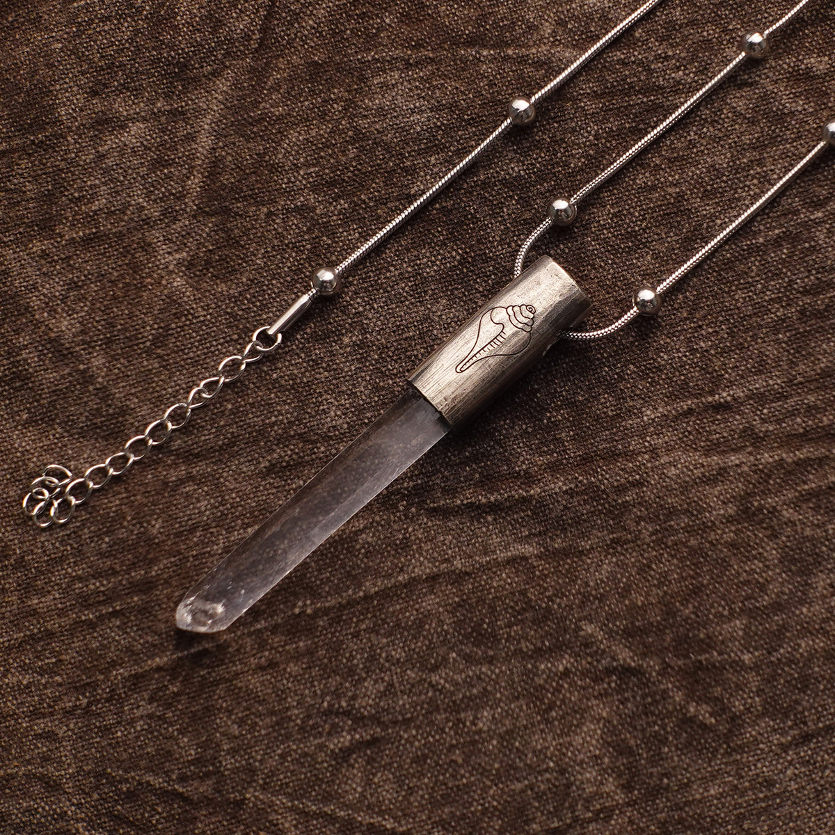 Eight Blessings from Tibet Spiritual Amulet Necklace in Sterling Silver & Crystal Quartz
