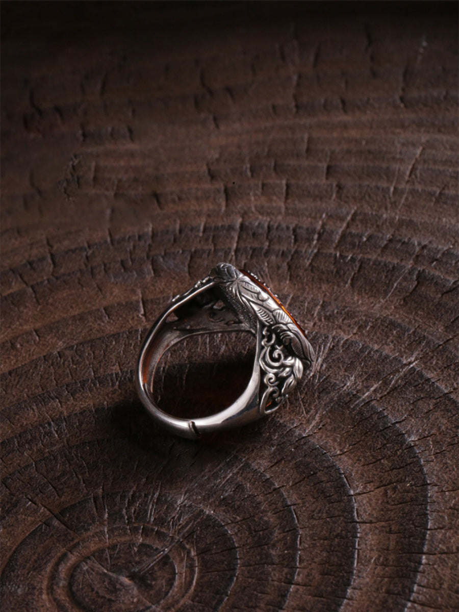 Blood Amber Wealth Ring for prosperity and abundance