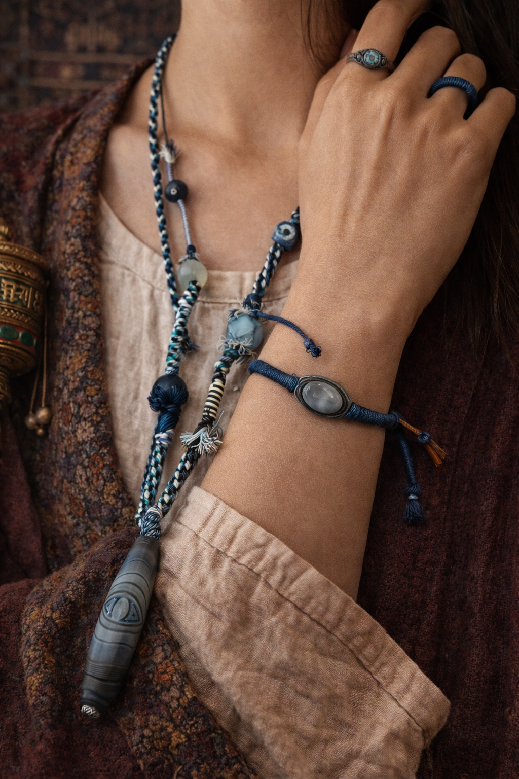Celestial Calm Tibetan Five-Color Cord Agate Jewelry