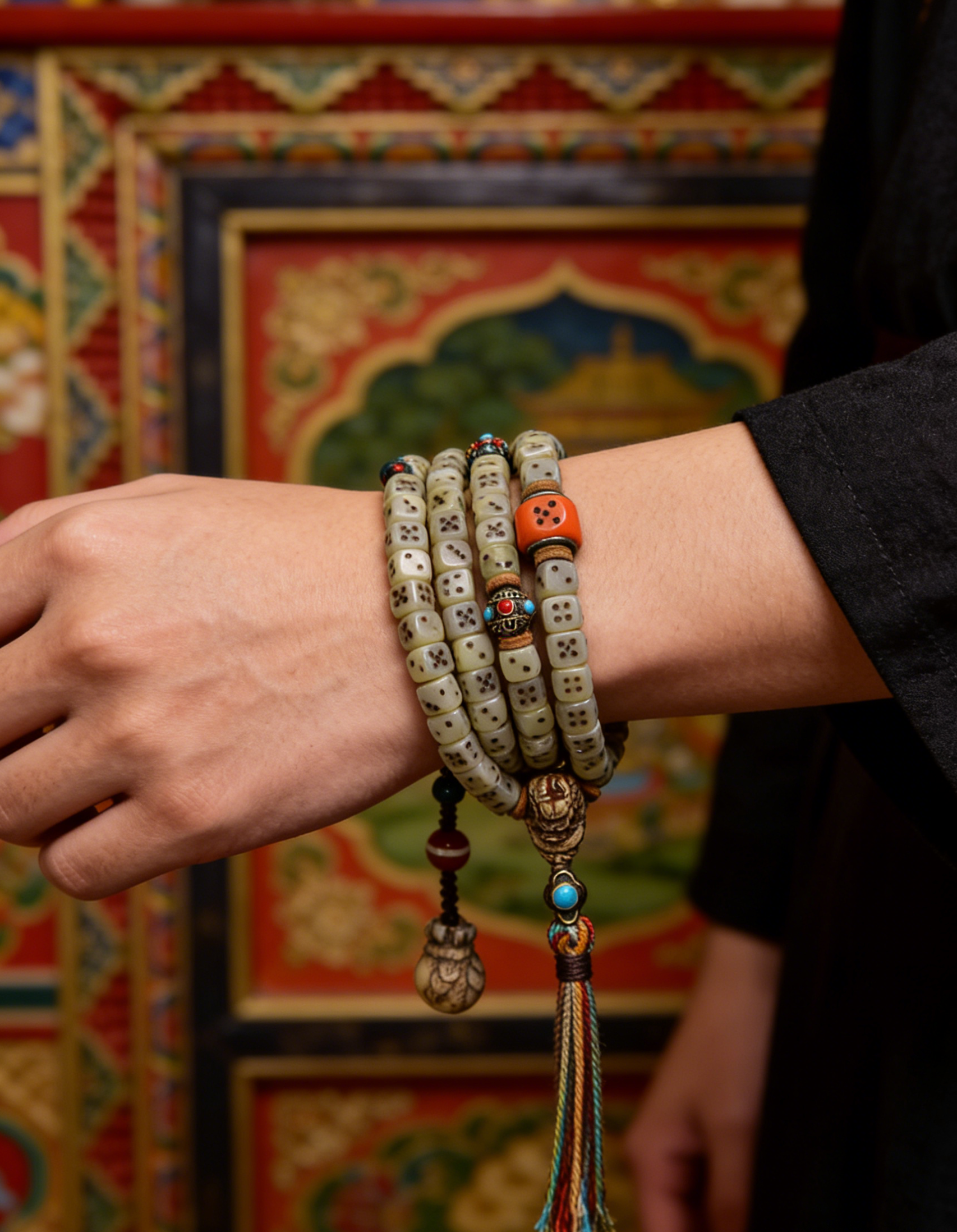 Fortune Dice Camel Bone Pixiu Mala Bracelet