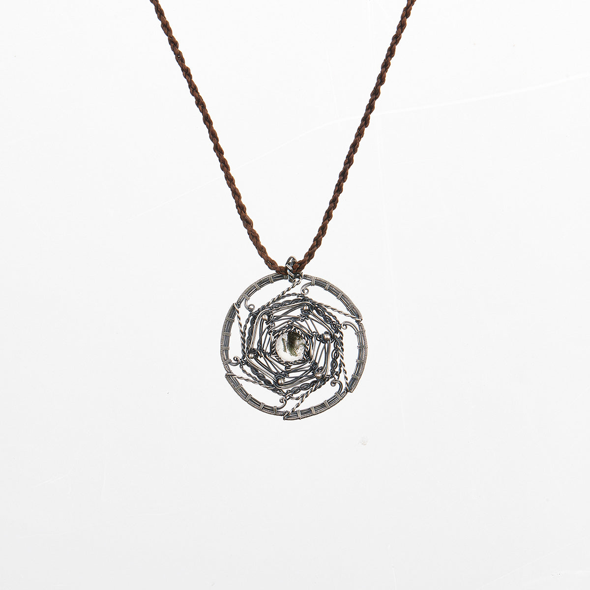 Healing Energy Mandala Crystal Quartz Silver NecklaceNecklace