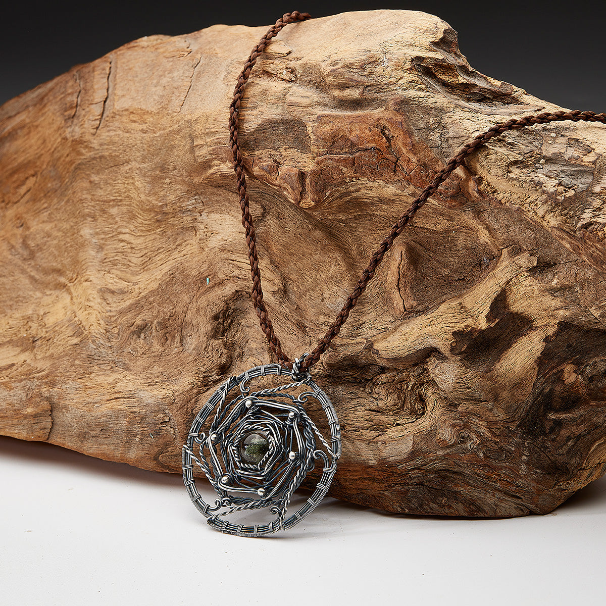 Healing Energy Mandala Crystal Quartz Silver NecklaceNecklace