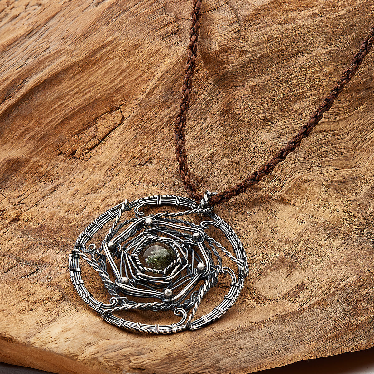 Healing Energy Mandala Crystal Quartz Silver NecklaceNecklace