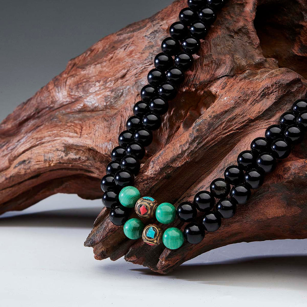 Protection Energy Obsidian and Malachite 108 Mala Bracelet